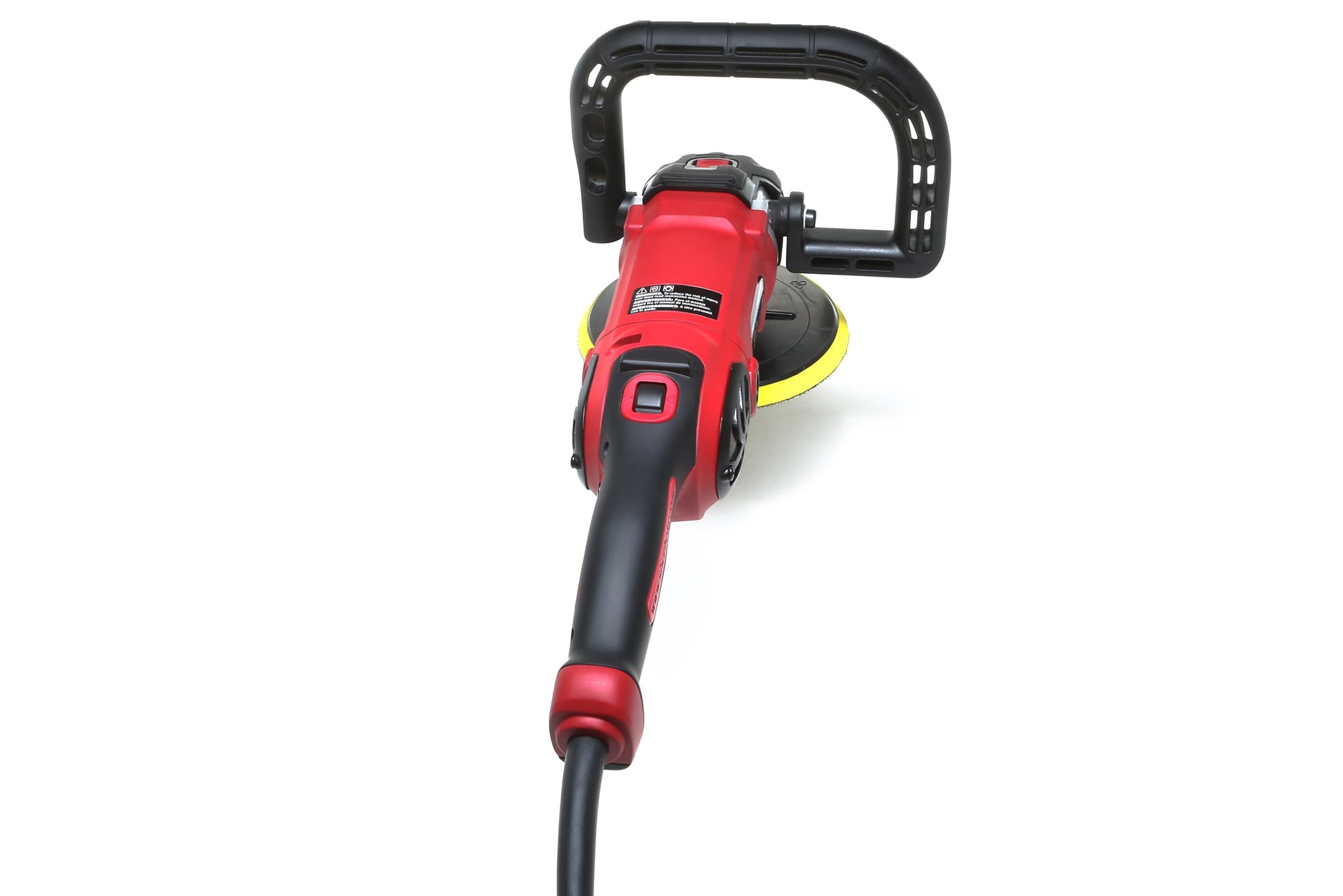 The refurbished Pro Rotary Polisher by Shurhold Industries, Inc. features a black handle and yellow pad, perfect for correcting surface imperfections—shown from the handle end against a white background.