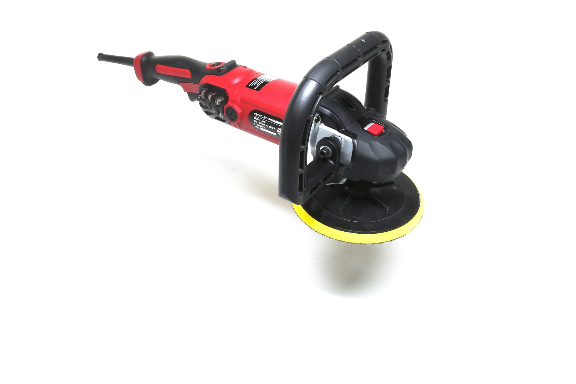 A refurbished Shurhold Industries, Inc. Pro Rotary Polisher with a black and yellow disc attachment and large black handle is shown on a white background—ideal for removing surface imperfections with this professional tool.