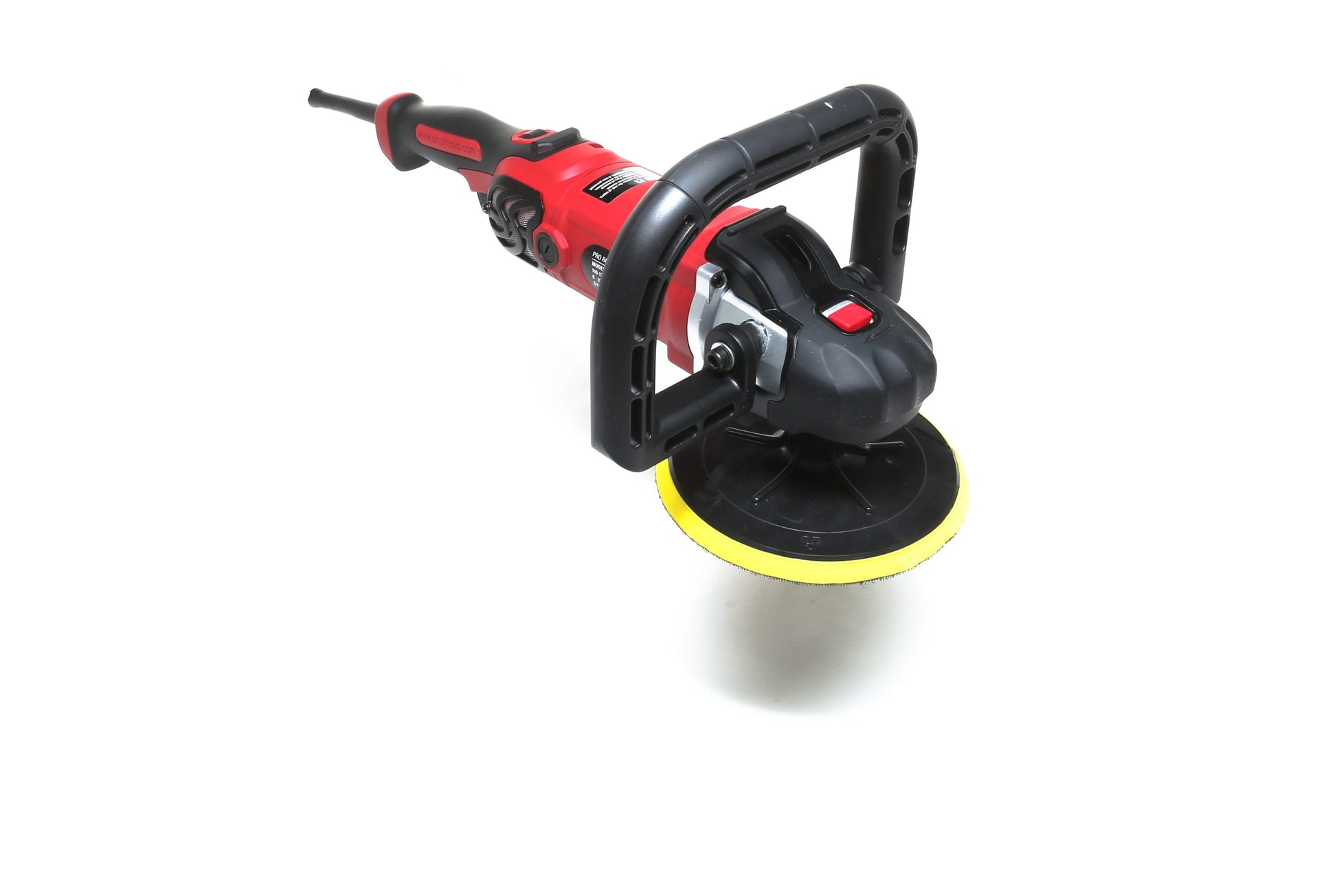 A Refurbished Pro Rotary Polisher by Shurhold Industries, Inc. with a yellow pad is displayed on a white background—ideal for efficiently addressing surface imperfections with this professional-grade tool.