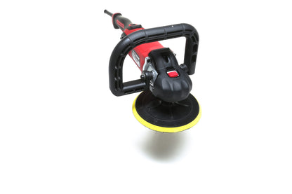 A refurbished Shurhold Industries, Inc. Pro Rotary Polisher with a yellow-edged pad is displayed on a white background—ideal for removing surface imperfections.