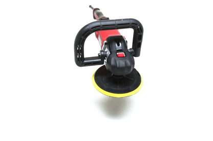 The Refurbished Pro Rotary Polisher by Shurhold Industries, Inc. is a professional-grade tool with a black handle, red body, and yellow pad, designed to remove surface imperfections and shown on a white background.