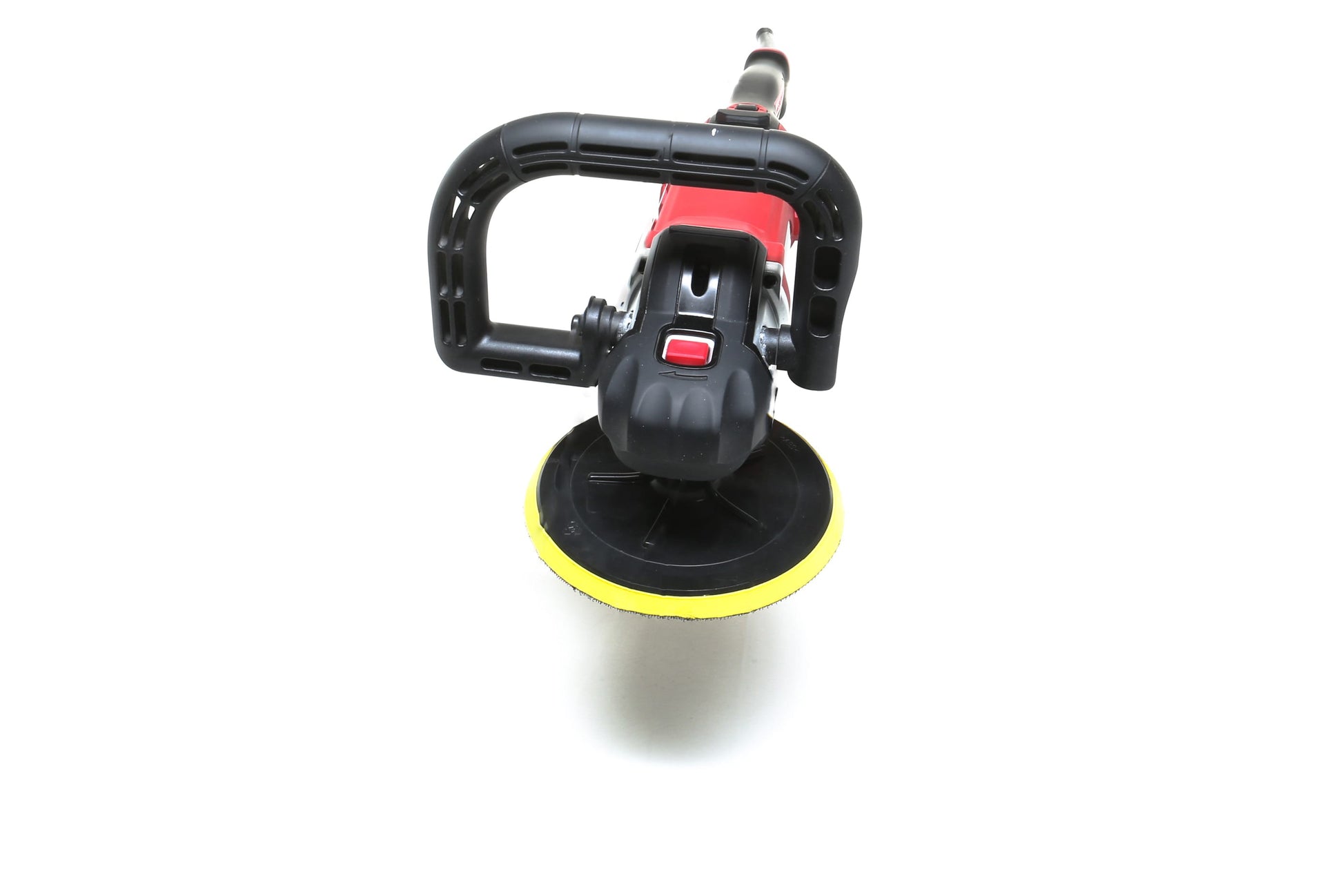 A refurbished Shurhold Industries, Inc. Pro Rotary Polisher with a yellow-edged pad is displayed on a white background, emphasizing this professional-grade tools ability to effectively address surface imperfections.